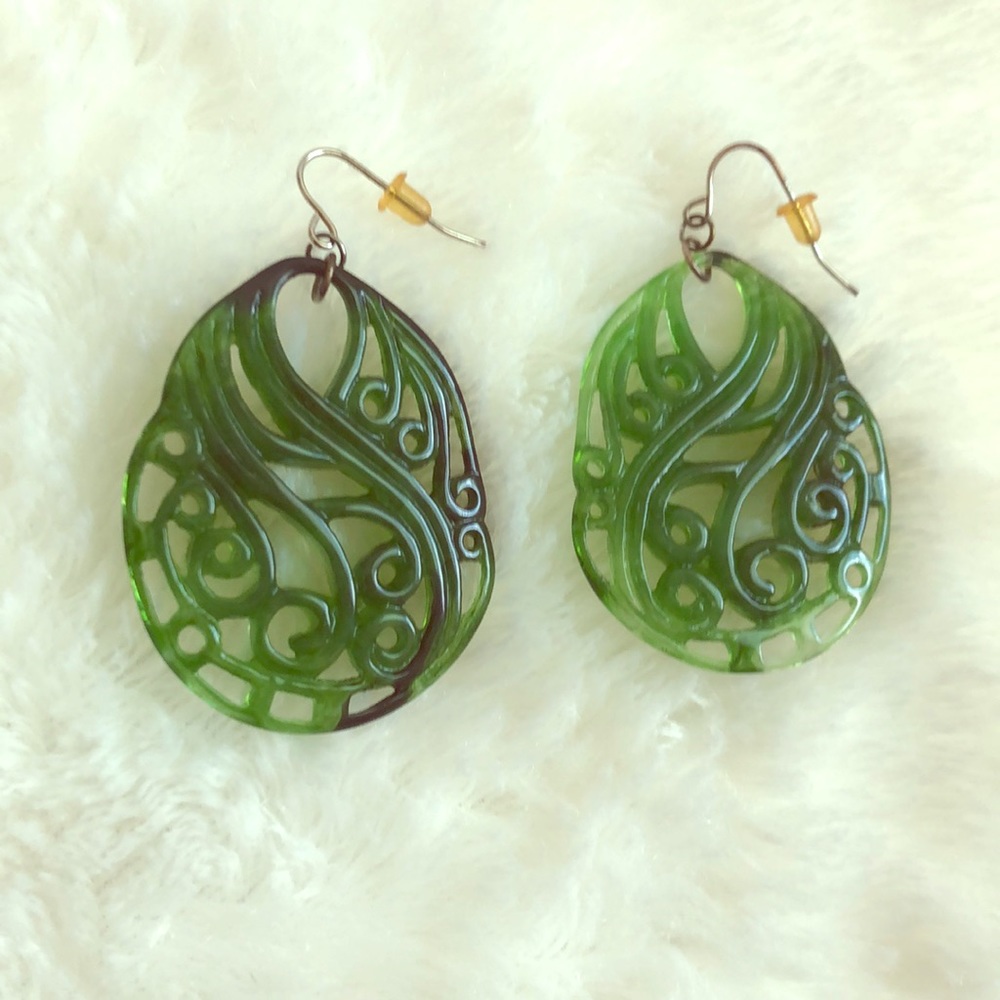 Green carved earrings
